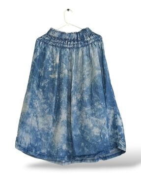 Given Kale Smocked Waist Blue Tie-Dye A-Line Maxi Skirt Denim Flowy Tie Dye Cute